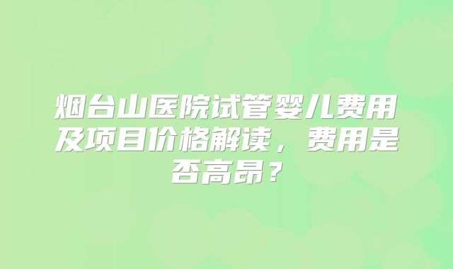 烟台山医院试管婴儿费用及项目价格解读，费用是否高昂？