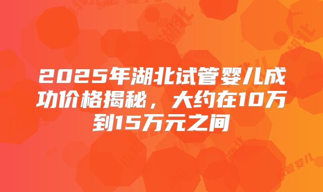 2025年湖北试管婴儿成功价格揭秘,大约在10万到15万元之间