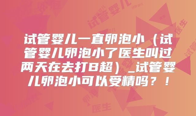 试管婴儿一直卵泡小（试管婴儿卵泡小了医生叫过两天在去打B超）_试管婴儿卵泡小可以受精吗？！