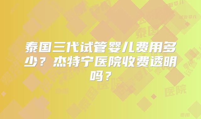 泰国三代试管婴儿费用多少？杰特宁医院收费透明吗？