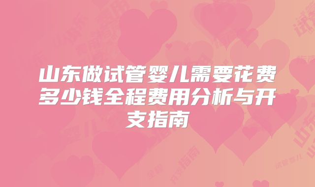 山东做试管婴儿需要花费多少钱全程费用分析与开支指南