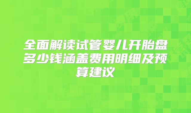 全面解读试管婴儿开胎盘多少钱涵盖费用明细及预算建议