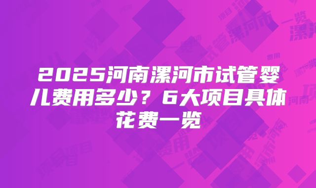 2025河南漯河市试管婴儿费用多少？6大项目具体花费一览
