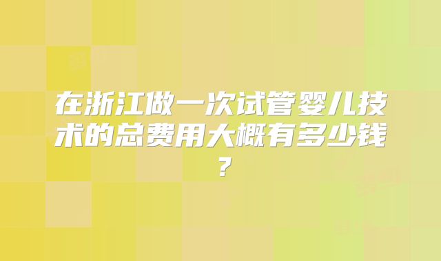 在浙江做一次试管婴儿技术的总费用大概有多少钱？