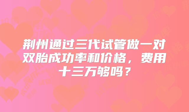 荆州通过三代试管做一对双胎成功率和价格，费用十三万够吗？