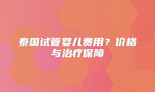 泰国试管婴儿费用？价格与治疗保障
