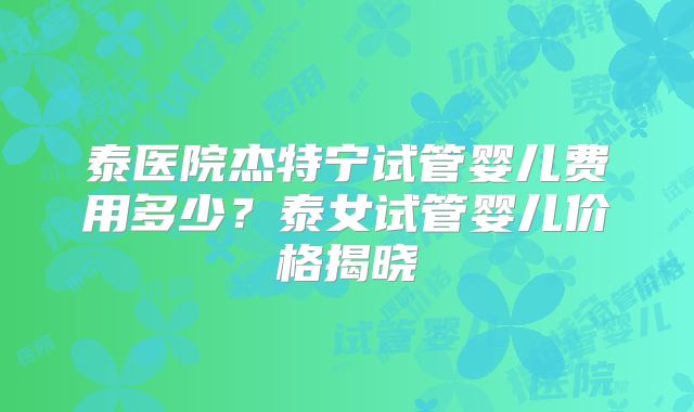 泰医院杰特宁试管婴儿费用多少?泰女试管婴儿价格揭晓