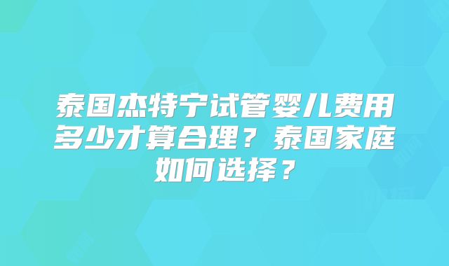 泰国杰特宁试管婴儿费用多少才算合理？泰国家庭如何选择？