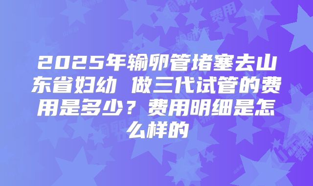 2025年输卵管堵塞去山东省妇幼 做三代试管的费用是多少?费用明细是怎么样的