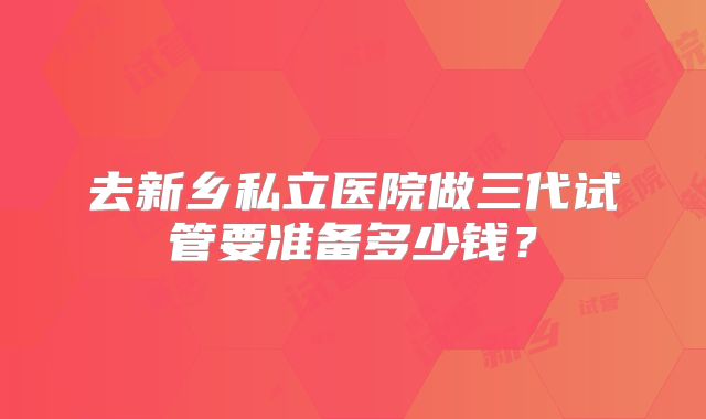 去新乡私立医院做三代试管要准备多少钱？