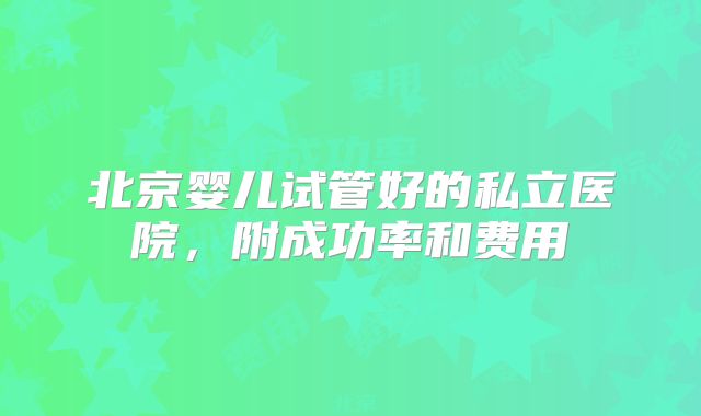 北京婴儿试管好的私立医院，附成功率和费用