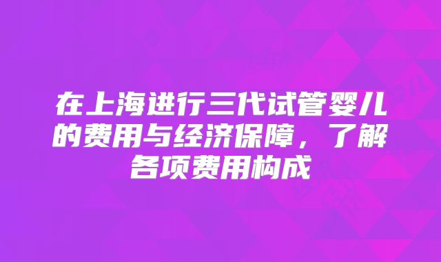 在上海进行三代试管婴儿的费用与经济保障,了解各项费用构成
