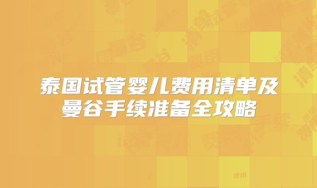 泰国试管婴儿费用清单及曼谷手续准备全攻略
