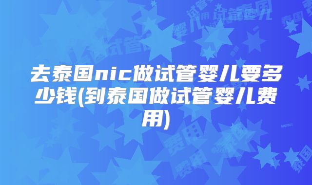 去泰国nic做试管婴儿要多少钱(到泰国做试管婴儿费用)