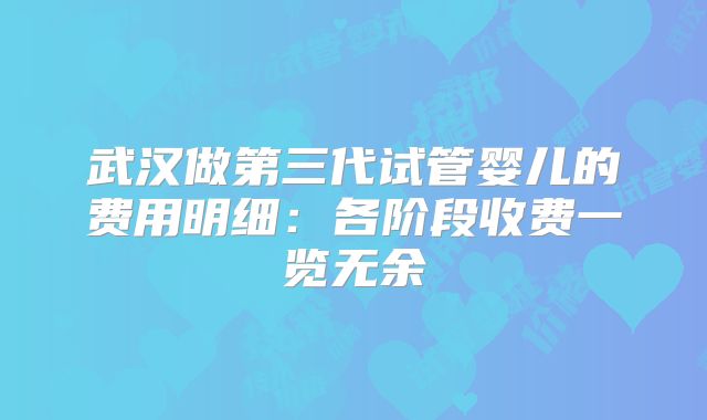 武汉做第三代试管婴儿的费用明细:各阶段收费一览无余
