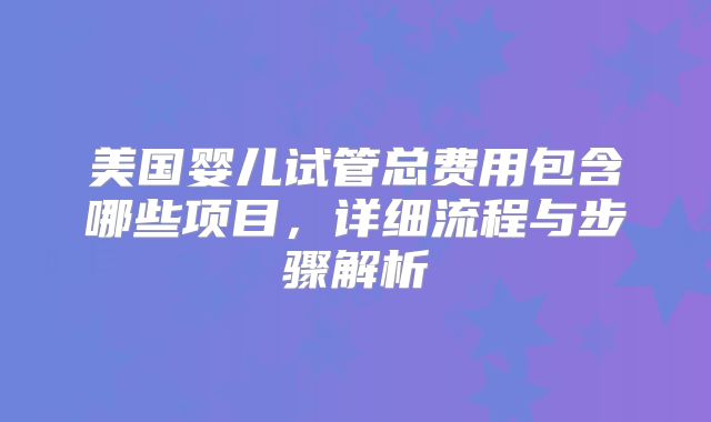 美国婴儿试管总费用包含哪些项目，详细流程与步骤解析