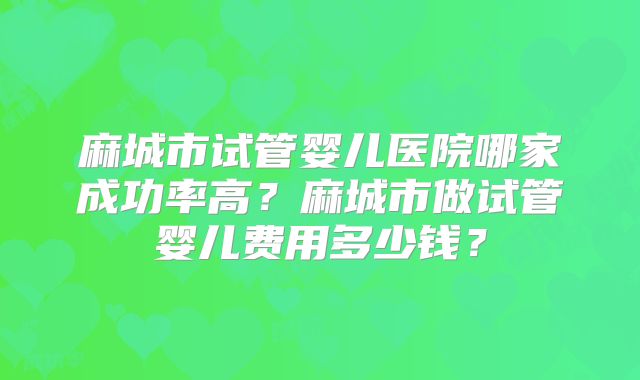 麻城市试管婴儿医院哪家成功率高?麻城市做试管婴儿费用多少钱?