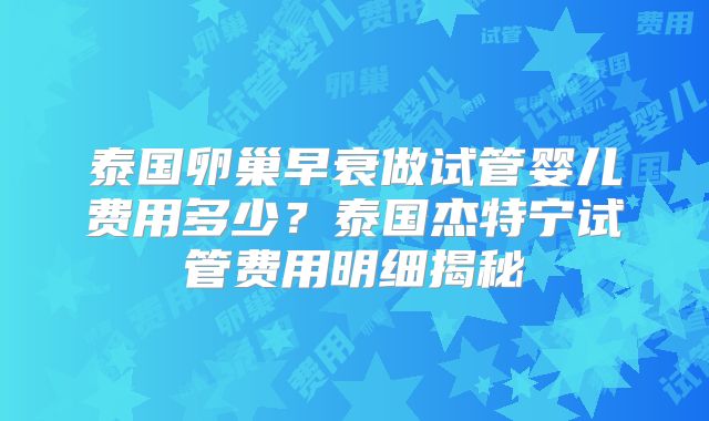 泰国卵巢早衰做试管婴儿费用多少？泰国杰特宁试管费用明细揭秘