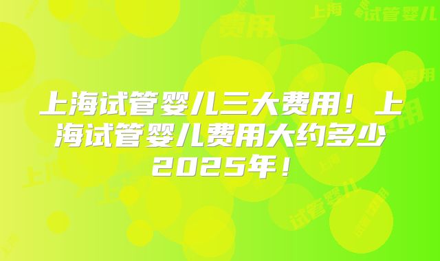 上海试管婴儿三大费用!上海试管婴儿费用大约多少2025年!
