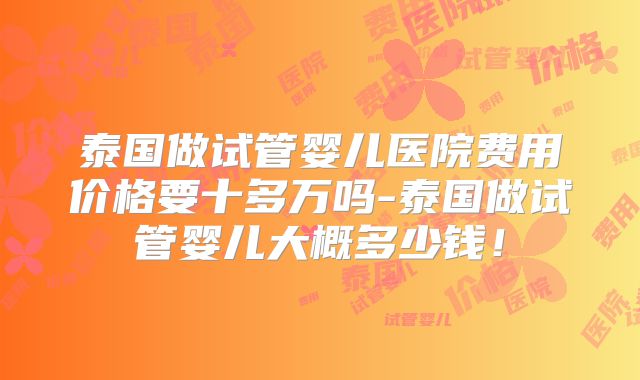 泰国做试管婴儿医院费用价格要十多万吗-泰国做试管婴儿大概多少钱！