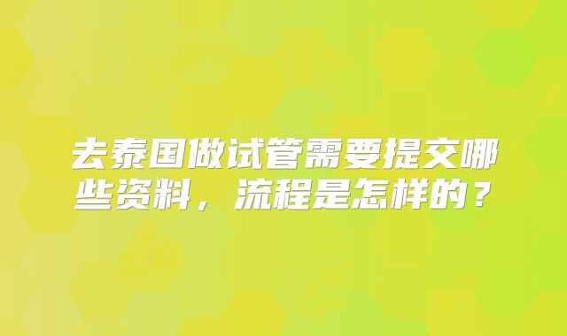 去泰国做试管需要提交哪些资料,流程是怎样的?