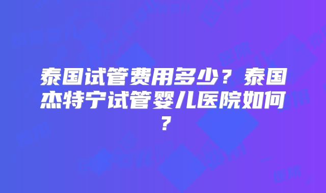 泰国试管费用多少？泰国杰特宁试管婴儿医院如何？