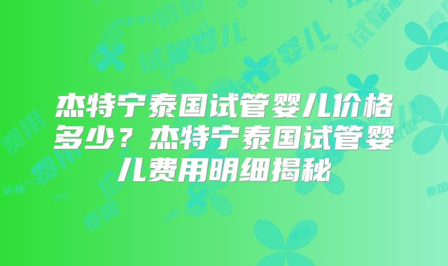 杰特宁泰国试管婴儿价格多少？杰特宁泰国试管婴儿费用明细揭秘