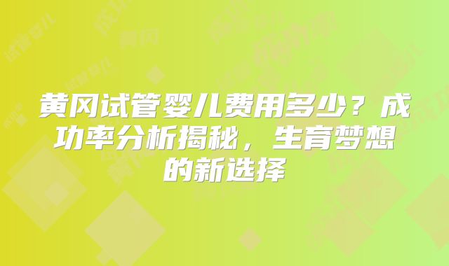 黄冈试管婴儿费用多少？成功率分析揭秘，生育梦想的新选择