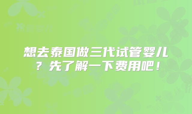 想去泰国做三代试管婴儿?先了解一下费用吧!