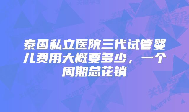 泰国私立医院三代试管婴儿费用大概要多少，一个周期总花销