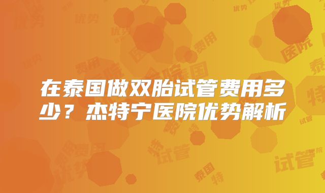 在泰国做双胎试管费用多少？杰特宁医院优势解析