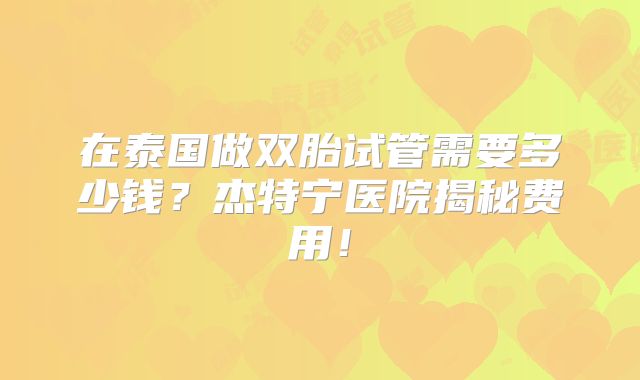 在泰国做双胎试管需要多少钱？杰特宁医院揭秘费用！
