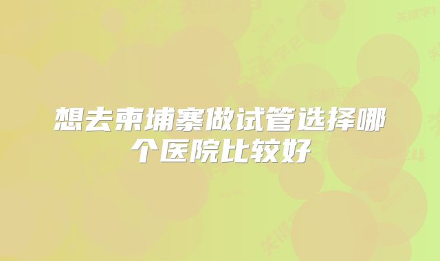 想去柬埔寨做试管选择哪个医院比较好