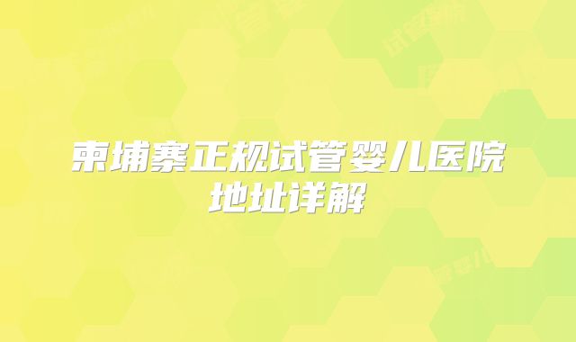 柬埔寨正规试管婴儿医院地址详解
