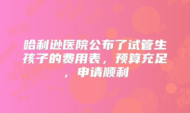 哈利逊医院公布了试管生孩子的费用表，预算充足，申请顺利