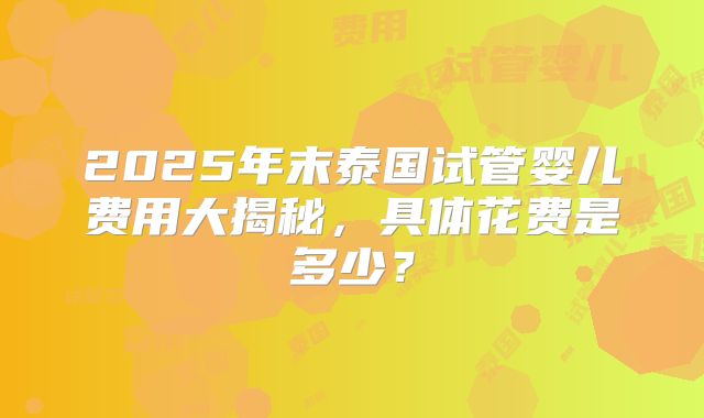 2025年末泰国试管婴儿费用大揭秘，具体花费是多少？