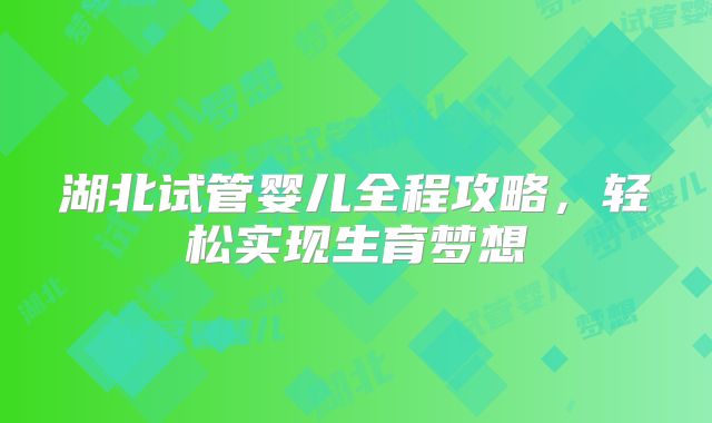 湖北试管婴儿全程攻略，轻松实现生育梦想