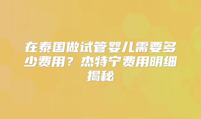 在泰国做试管婴儿需要多少费用？杰特宁费用明细揭秘