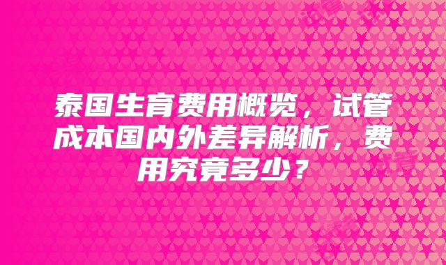 泰国生育费用概览，试管成本国内外差异解析，费用究竟多少？