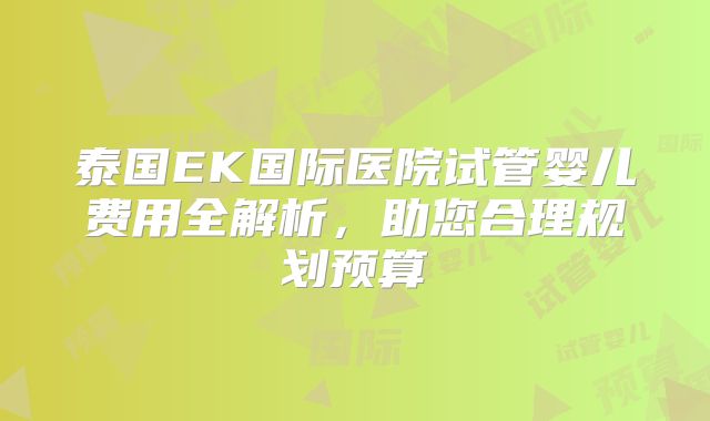 泰国EK国际医院试管婴儿费用全解析，助您合理规划预算