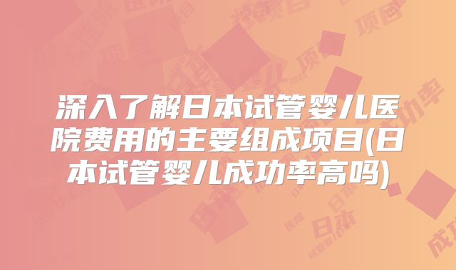 深入了解日本试管婴儿医院费用的主要组成项目(日本试管婴儿成功率高吗)
