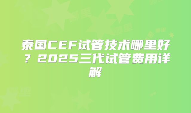 泰国CEF试管技术哪里好？2025三代试管费用详解