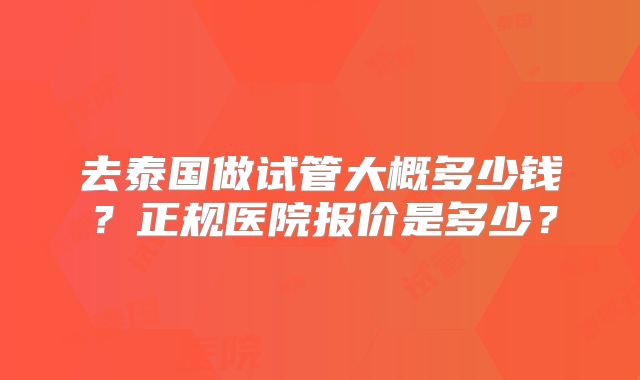 去泰国做试管大概多少钱？正规医院报价是多少？