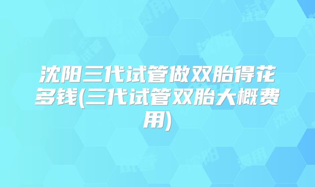 沈阳三代试管做双胎得花多钱(三代试管双胎大概费用)