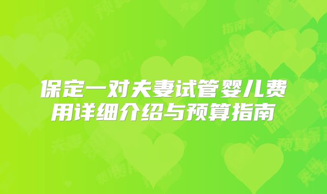 保定一对夫妻试管婴儿费用详细介绍与预算指南