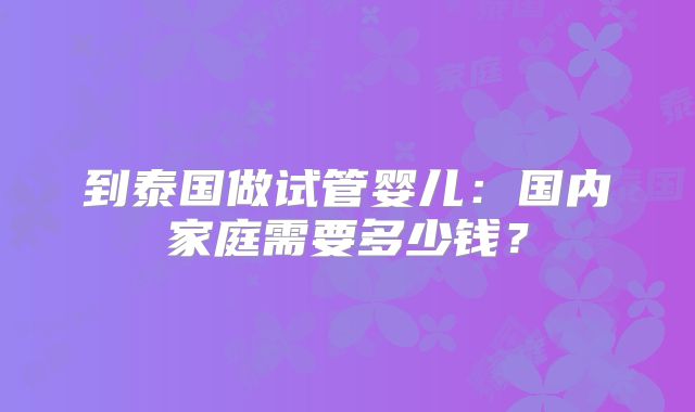 到泰国做试管婴儿：国内家庭需要多少钱？
