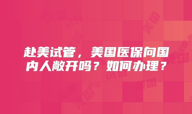 赴美试管，美国医保向国内人敞开吗？如何办理？