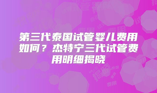 第三代泰国试管婴儿费用如何？杰特宁三代试管费用明细揭晓