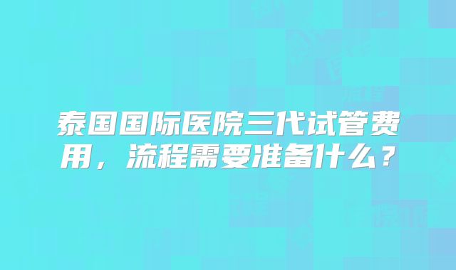 泰国国际医院三代试管费用,流程需要准备什么?