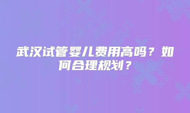 武汉试管婴儿费用高吗？如何合理规划？